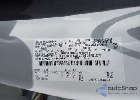 2017 Ford F-250 King Ranch из США, поврежденный, VIN 1FT7W2BTXHEC00592